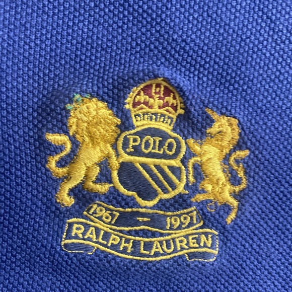 Vintage Polo Ralph Lauren Rugby Shirt Mens L Long Sleeve Blue #8 Crest Flaw* - Picture 5 of 14